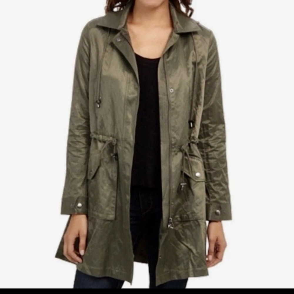 Joie M Eisner Anorak Utility Jacket Army Green Military Belted Trench Coat